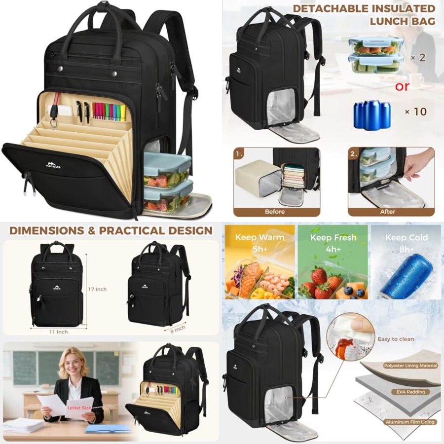 Laptop Backpack 15.6 - Teacher Backpack with Lunch Compartment, 15.6