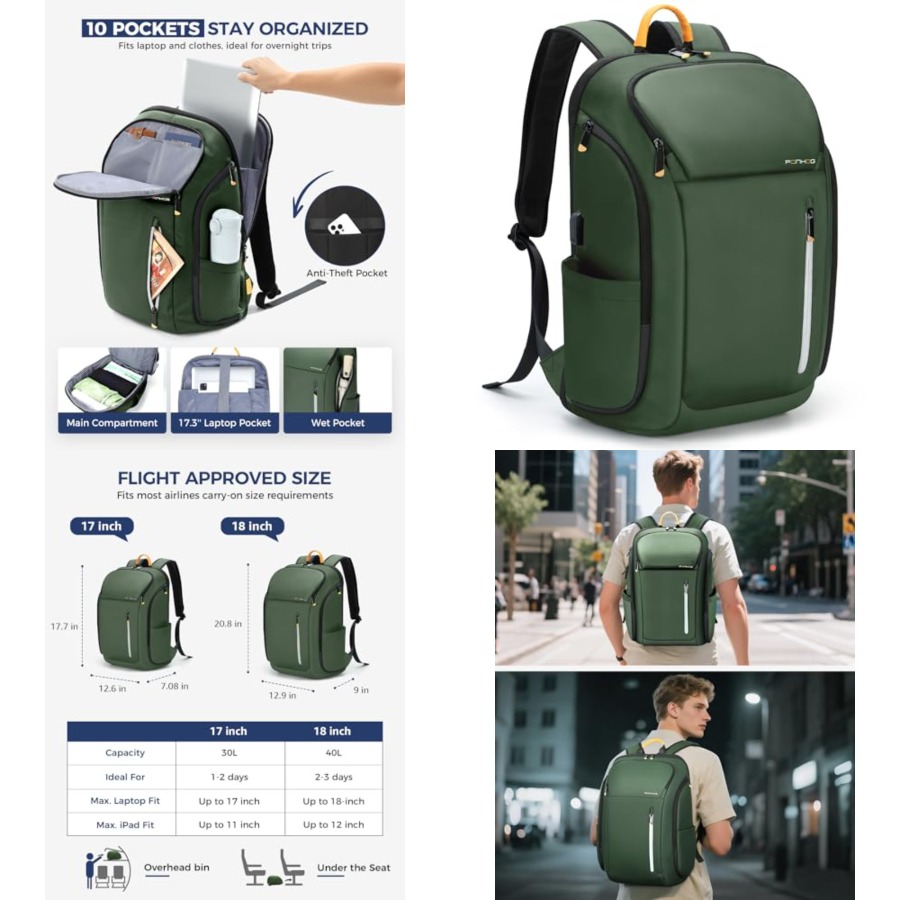 Travel Backpack Anti Theft - Laptop Backpack for Men, Busess Travel