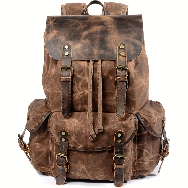 Canvas Backpack Casual - Vintage Men'S Leather Backpack, Waxed Canvas