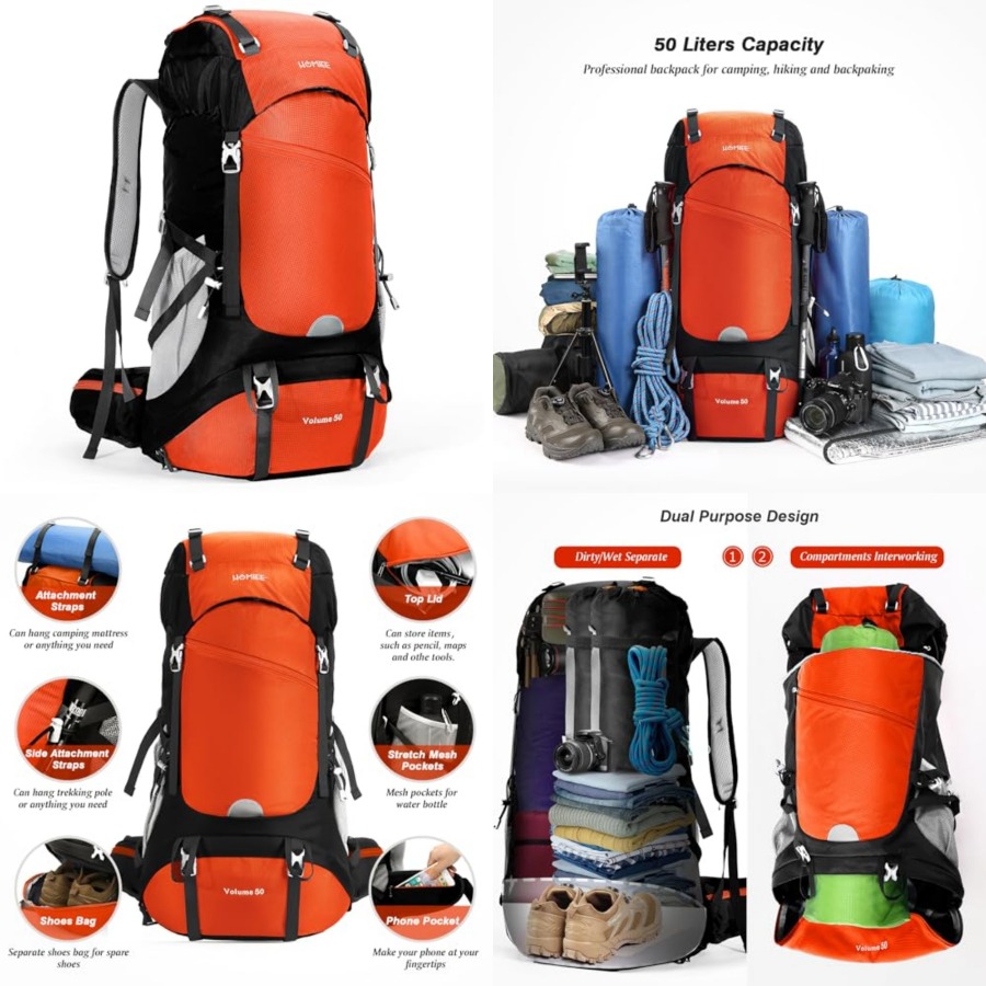 50L Hiking Backpack Travel Bag - đánh giá và giá Rain Cover Backpack