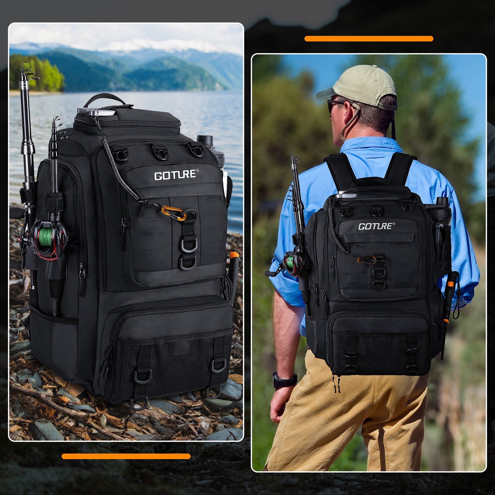 Goture Fishing Bag with Rod Ho - đánh giá và giá Backpack Insert Organizer