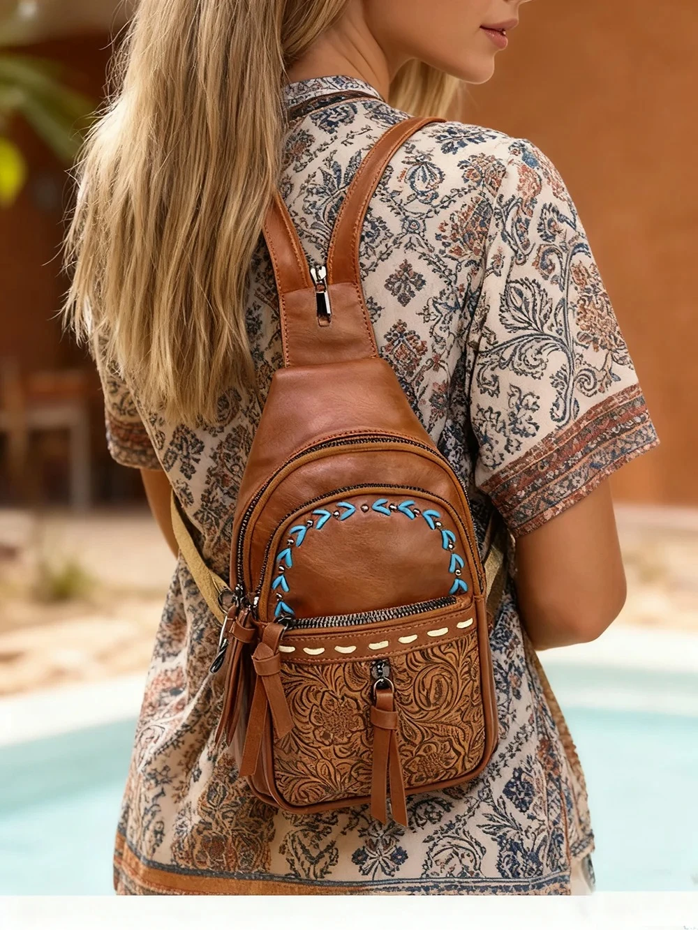 Women Sling Bag 2 in 1 Chest B - đánh giá và giá Leather Backpack Vintage