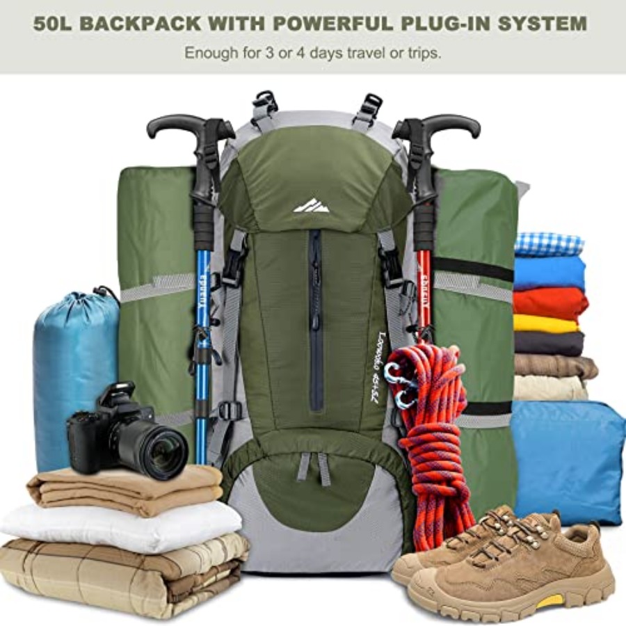 Loowoko 50L Hiking Backpack, W - đánh giá và giá Rain Cover Backpack